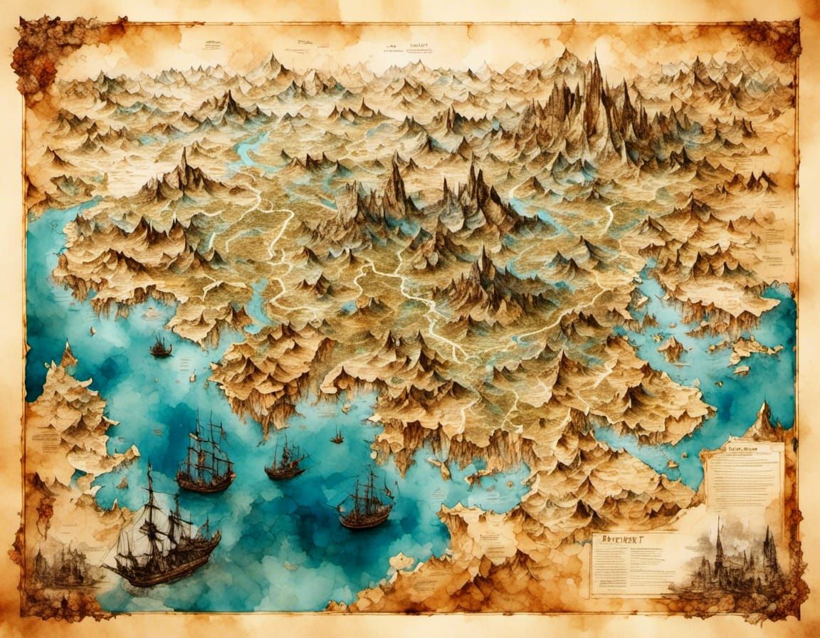 Detailed Fantasy World Map on Parchment