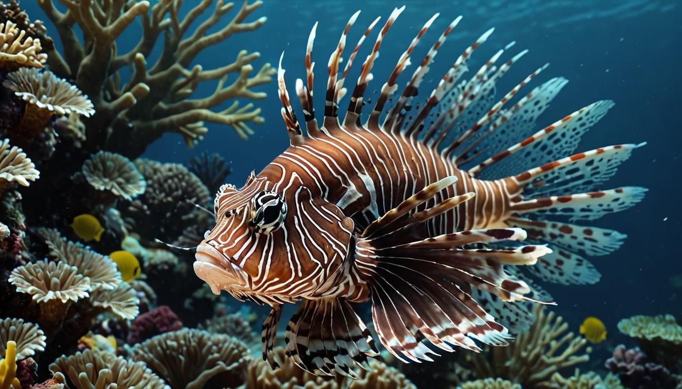 Photorealistic Lionfish in Coral Reef