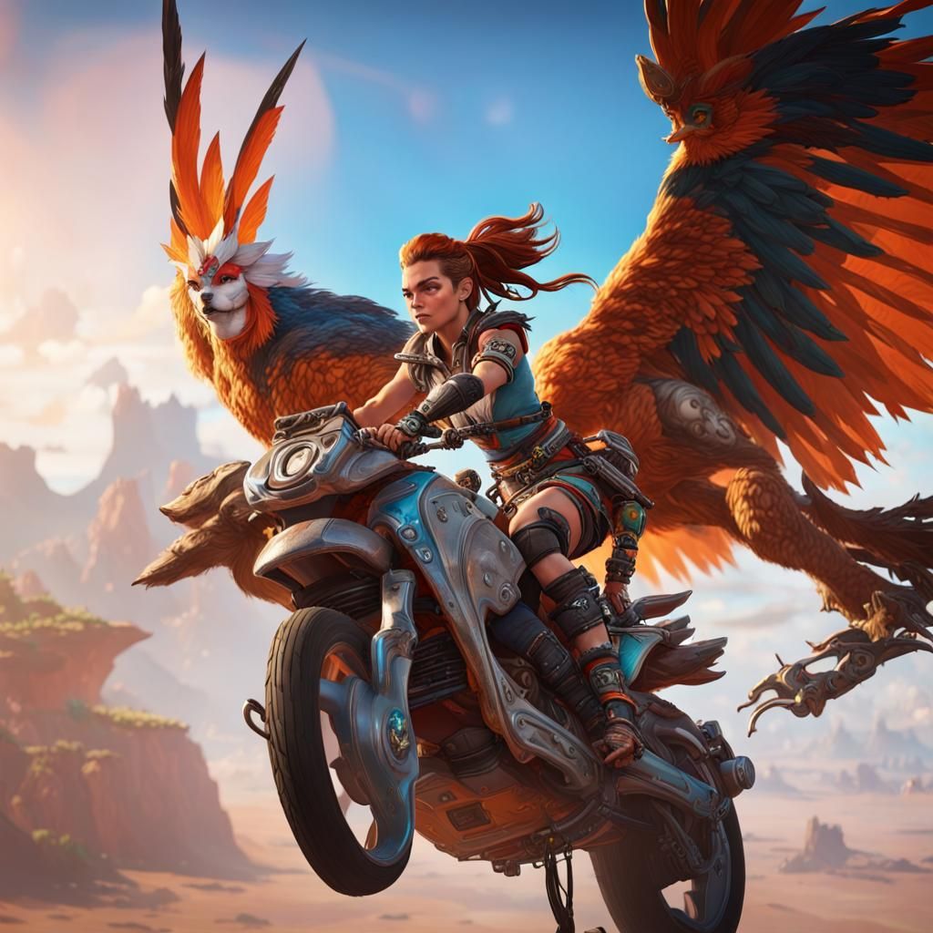 Aloy Rides a Sunwing in Horizon Forbidden West