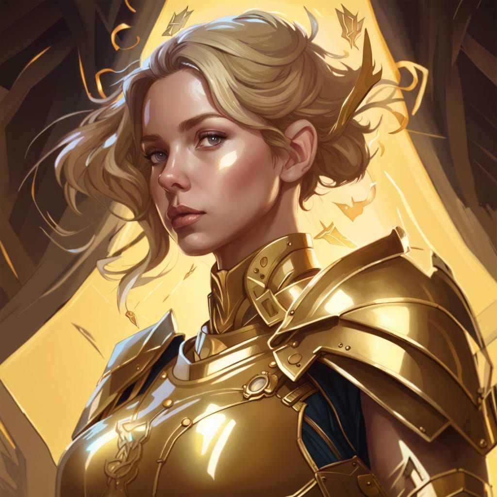 Virgo Zodiac Woman in Golden Armor Portrait