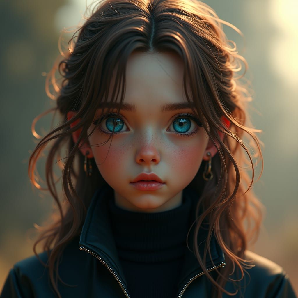 Teen Girl Portrait in Earth-Toned Matte Painting