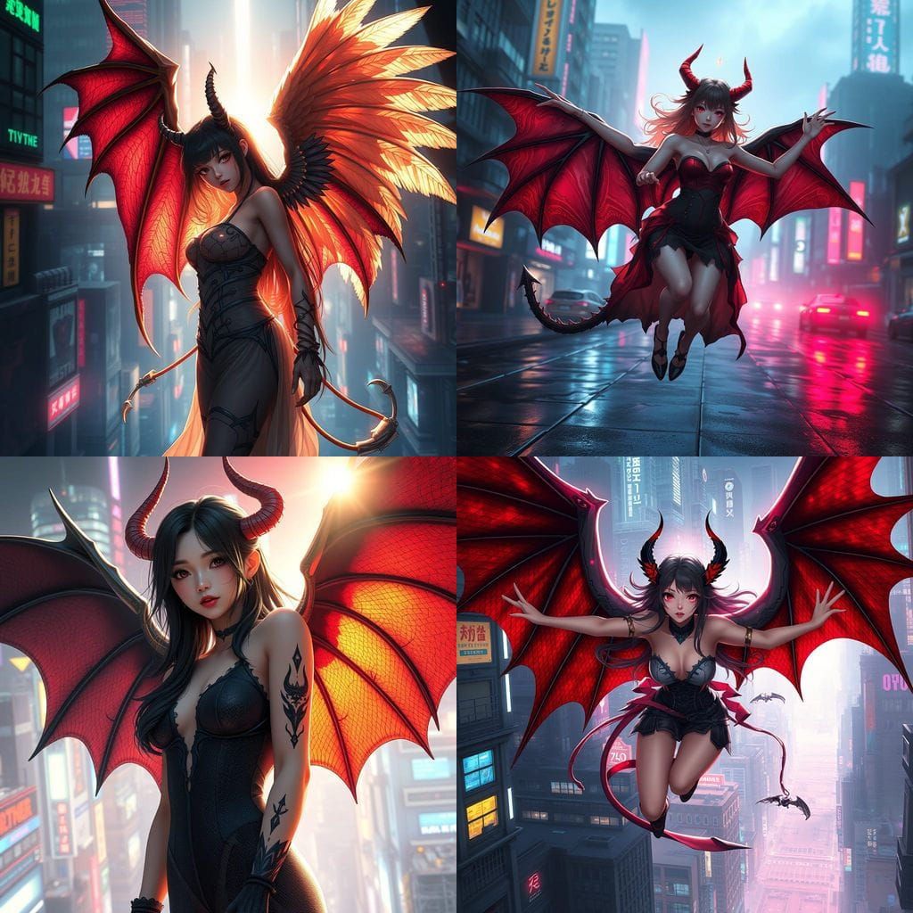 Cyberpunk Angel and Demon Hybrid in Light