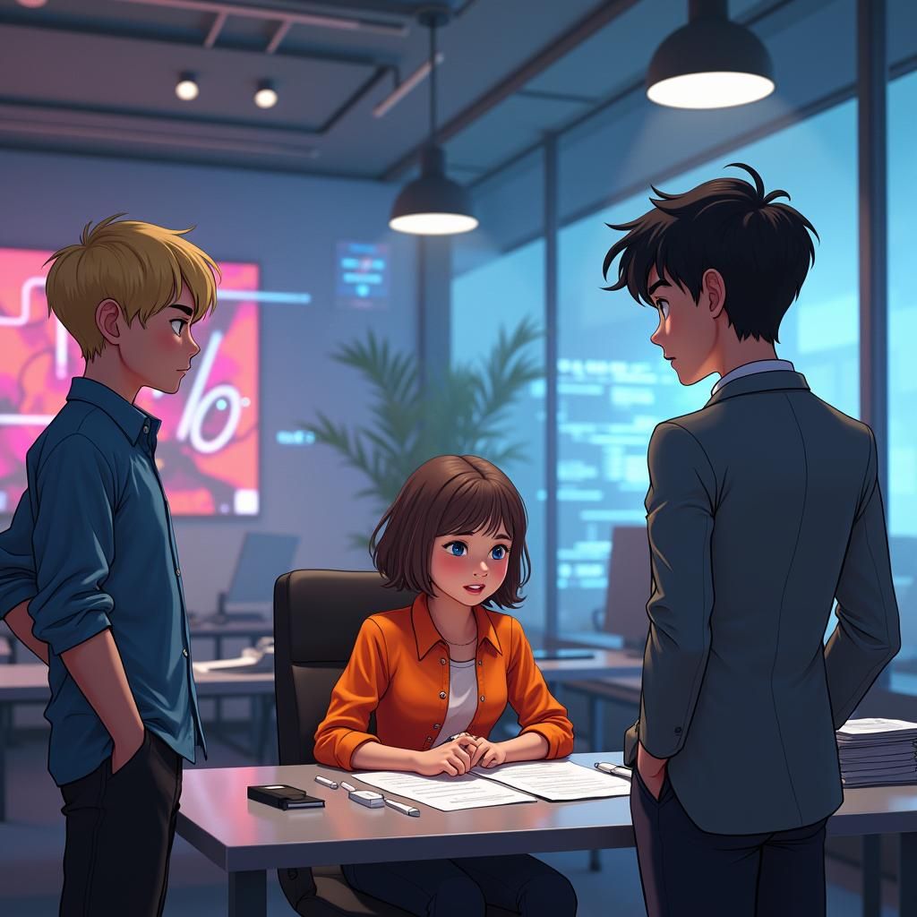 Office Love Triangle in High-Tech Style