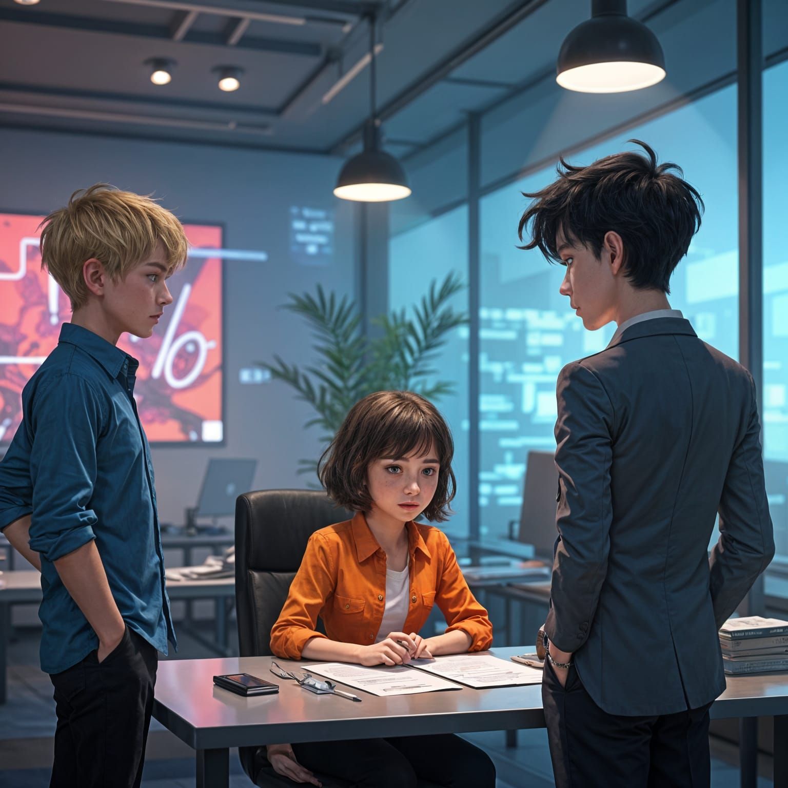 Office Love Triangle in Detailed Matte Painting