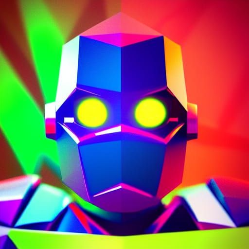 Futuristic Robot Head in Shiny Metal with Glowing Eyes