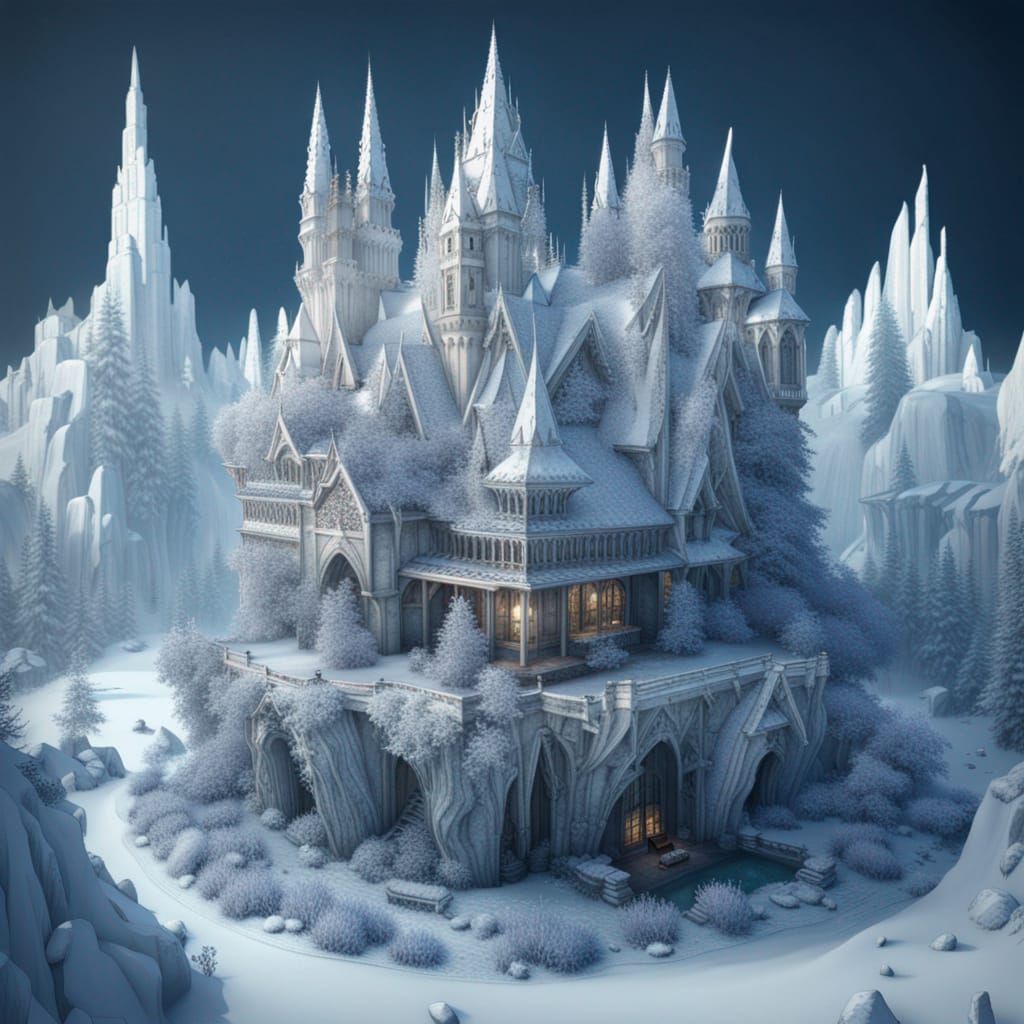 Crystal Castles in Snow Valley: 8K 3D Fantasy