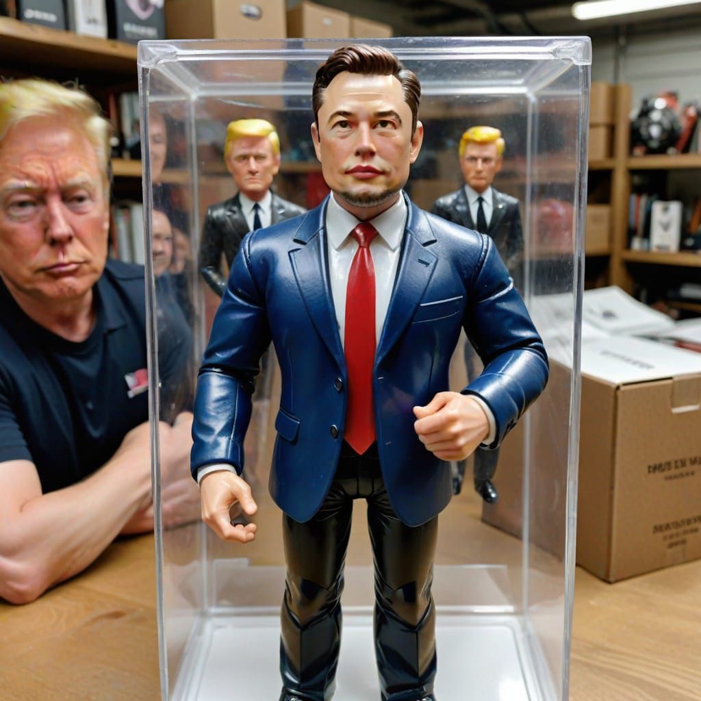 Elon Musk Action Figure Rides Trump Action Figure in Clear P...