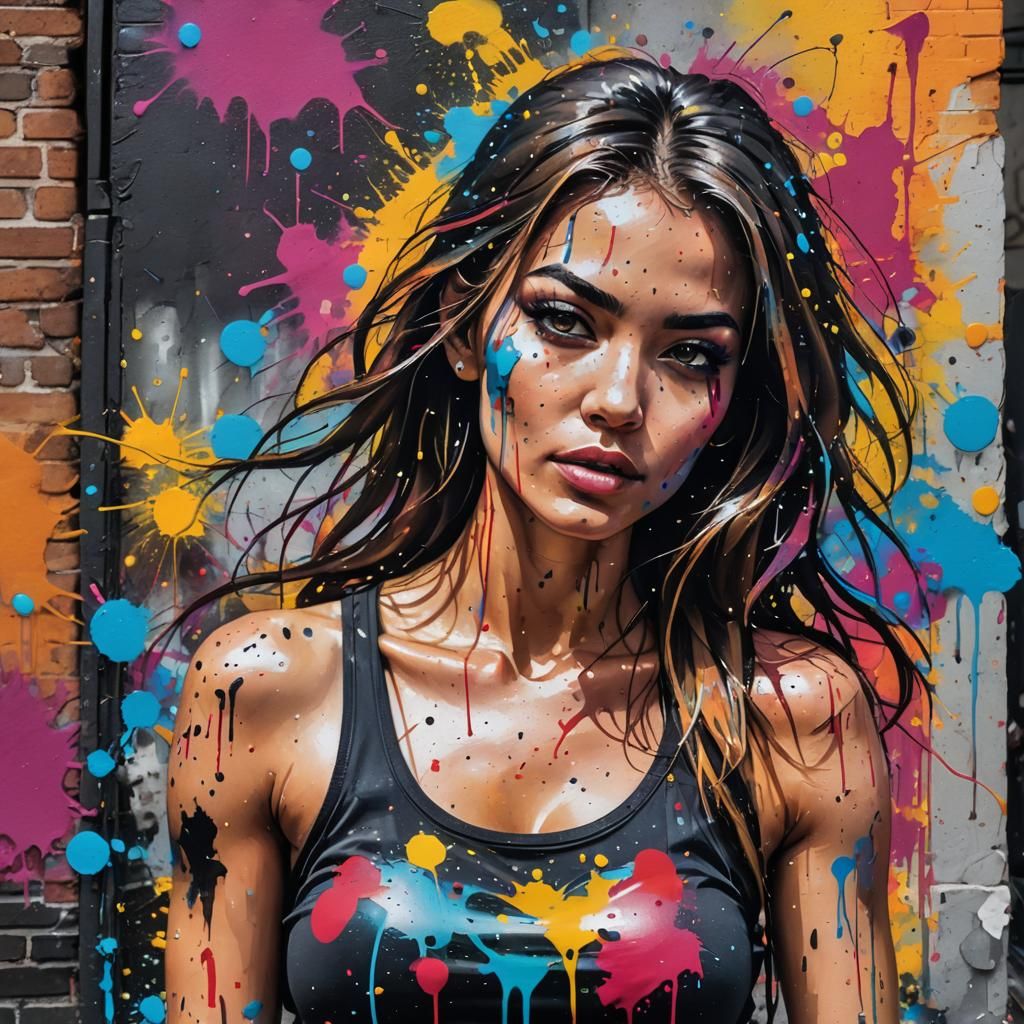 Vibrant Street Art Portrait of Young Woman