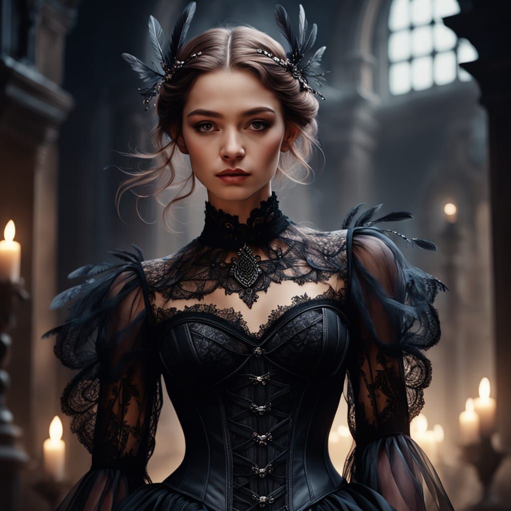 Dark Angel in Lace: A Dark Fantasy Digital Painting