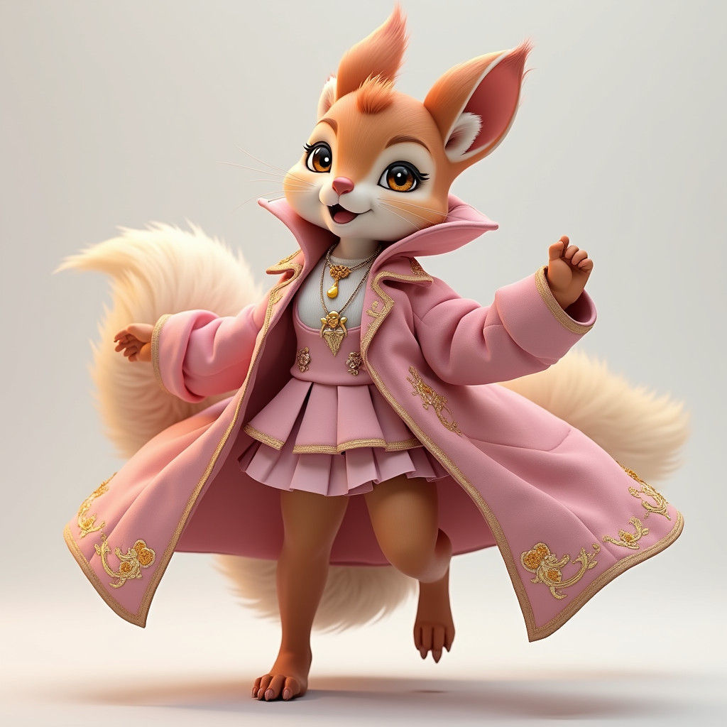Squirrel Anime Girl in Pink Skirt, 3D Art