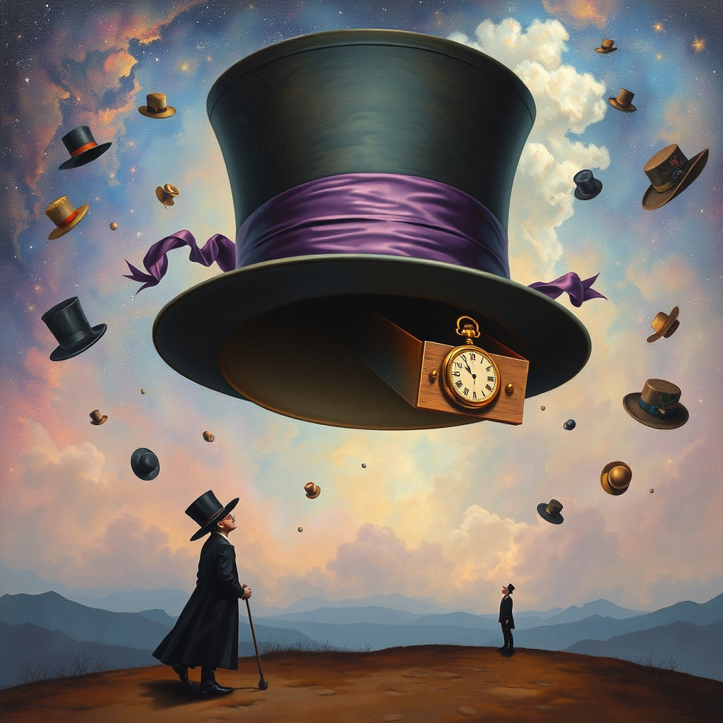 Surreal Hats Floating in Dreamy Night Sky