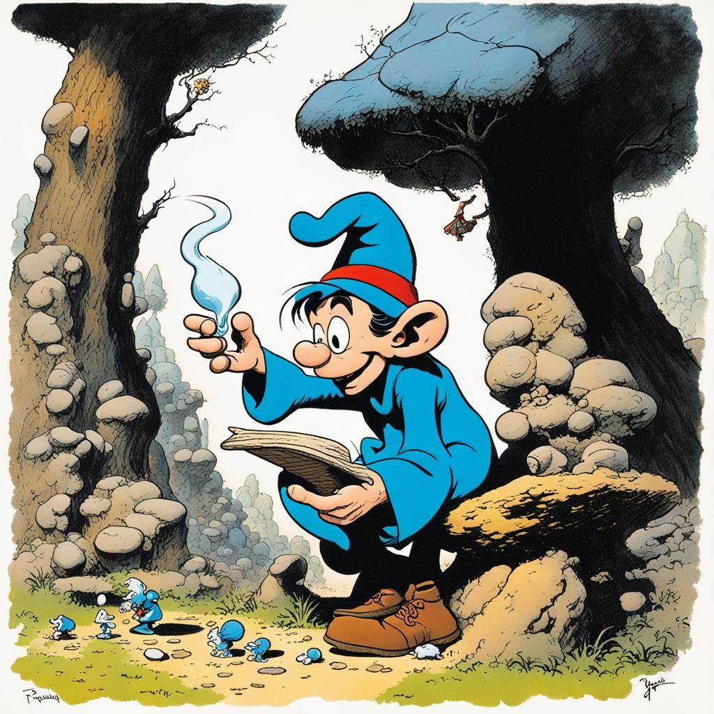 Sorcerer's Magic in Smurf Village: Franco-Belgian Comic