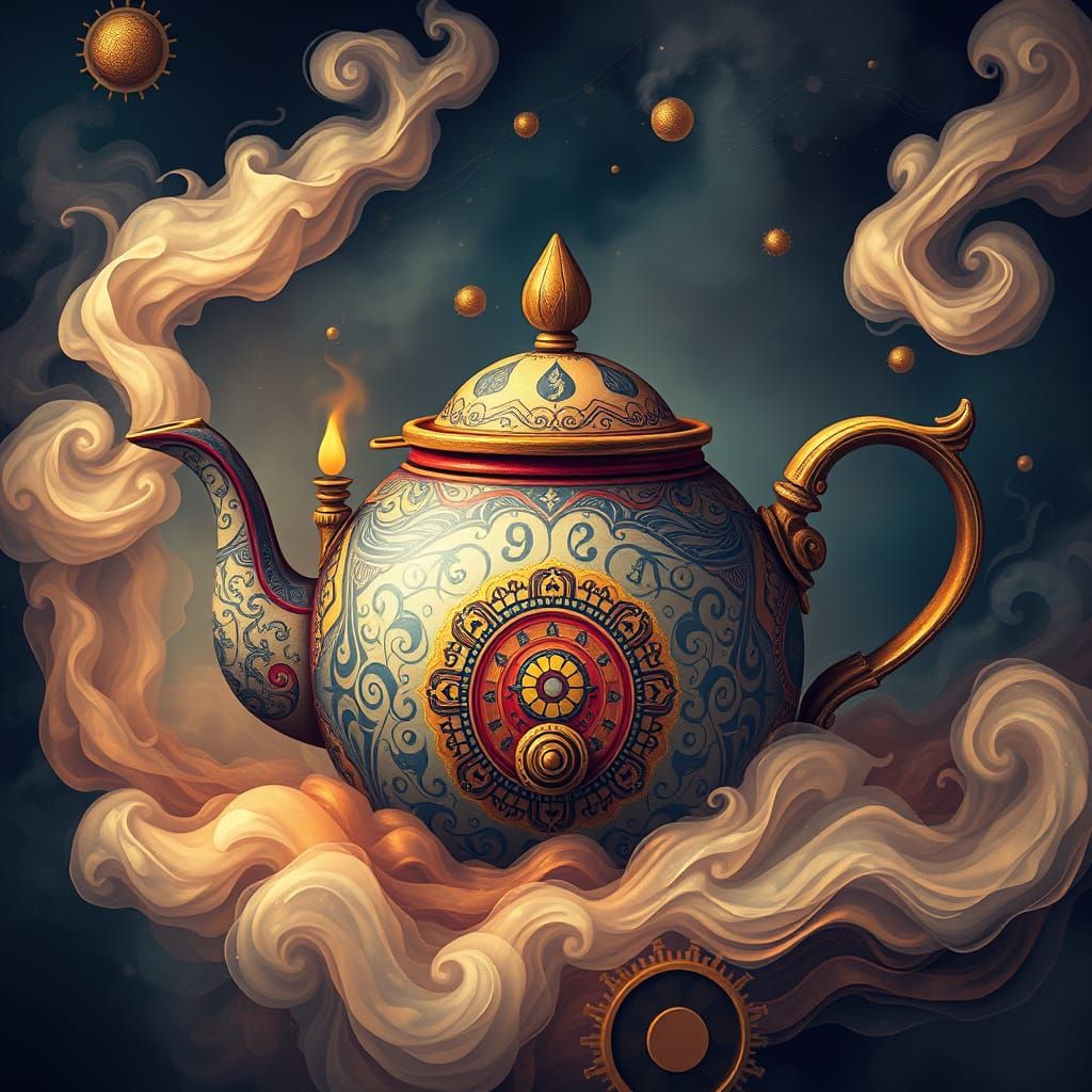 Steampunk Teapot Tattoo in Whimsical Digital Art