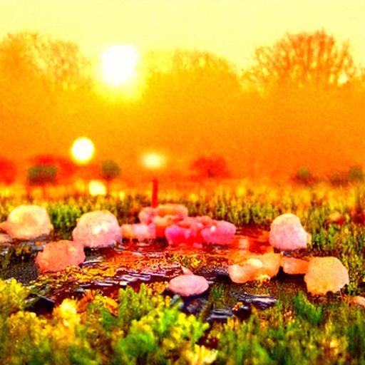Dreamy Bioluminescent Meadow at Dawn: Tilt-Shift View
