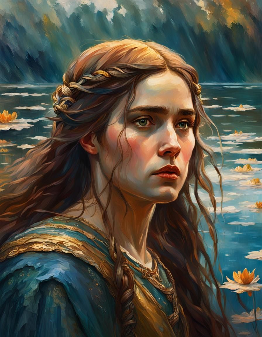 Lady of the Lake in Waterhouse Style