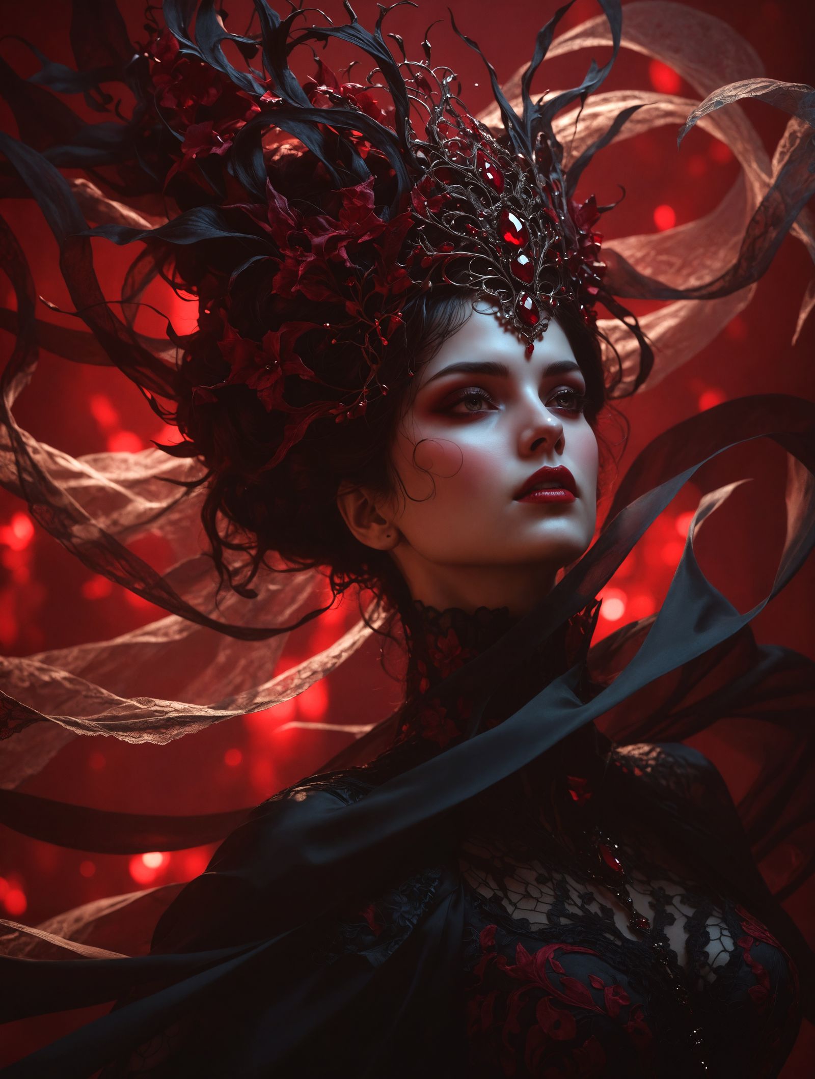 Dramatic Vampire Woman Portrait in Hyperrealistic Style