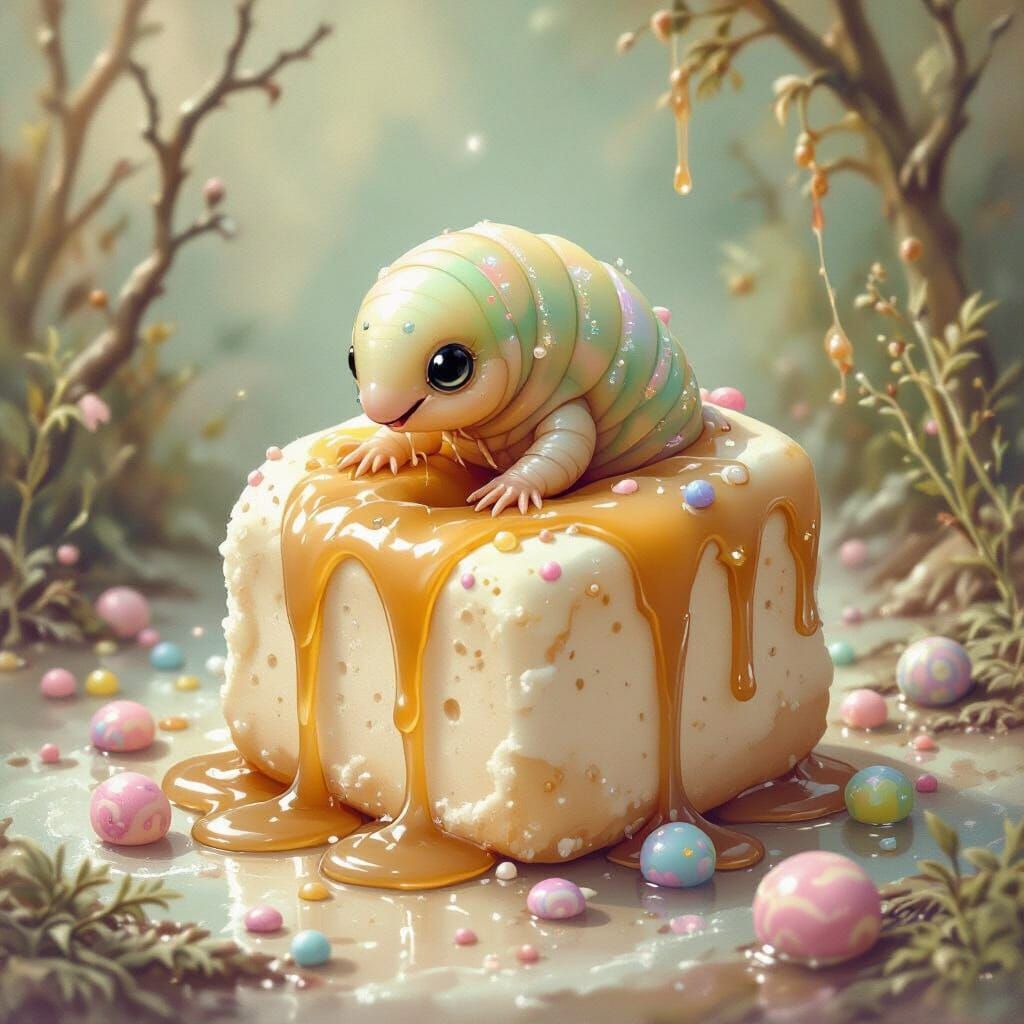 Grub in Marshmallow: A Whimsical Art Nouveau Illustration
