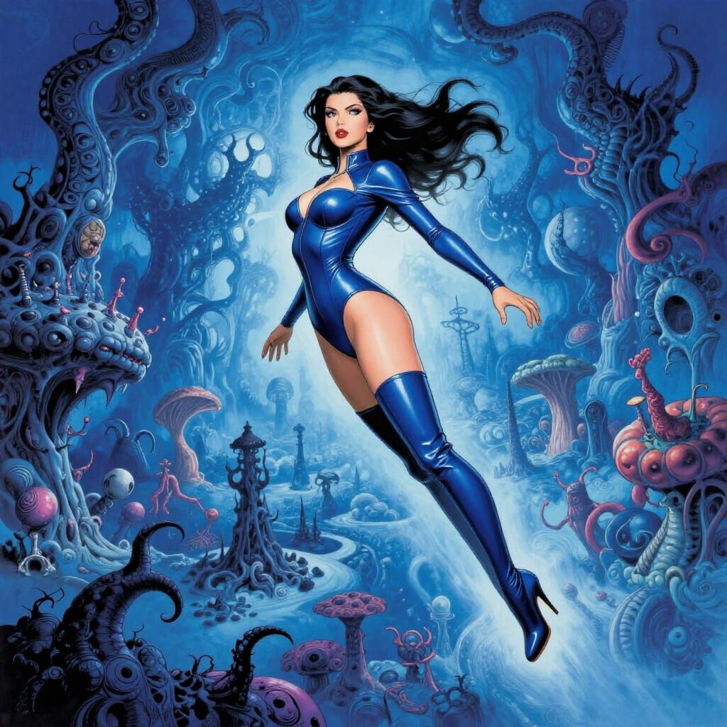 Surreal Blue Manga Landscape with Psylocke