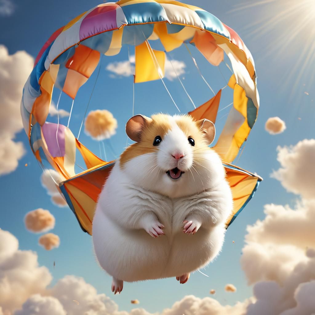 Hamster Skydiving: Photorealistic Pixar-Style Illustration
