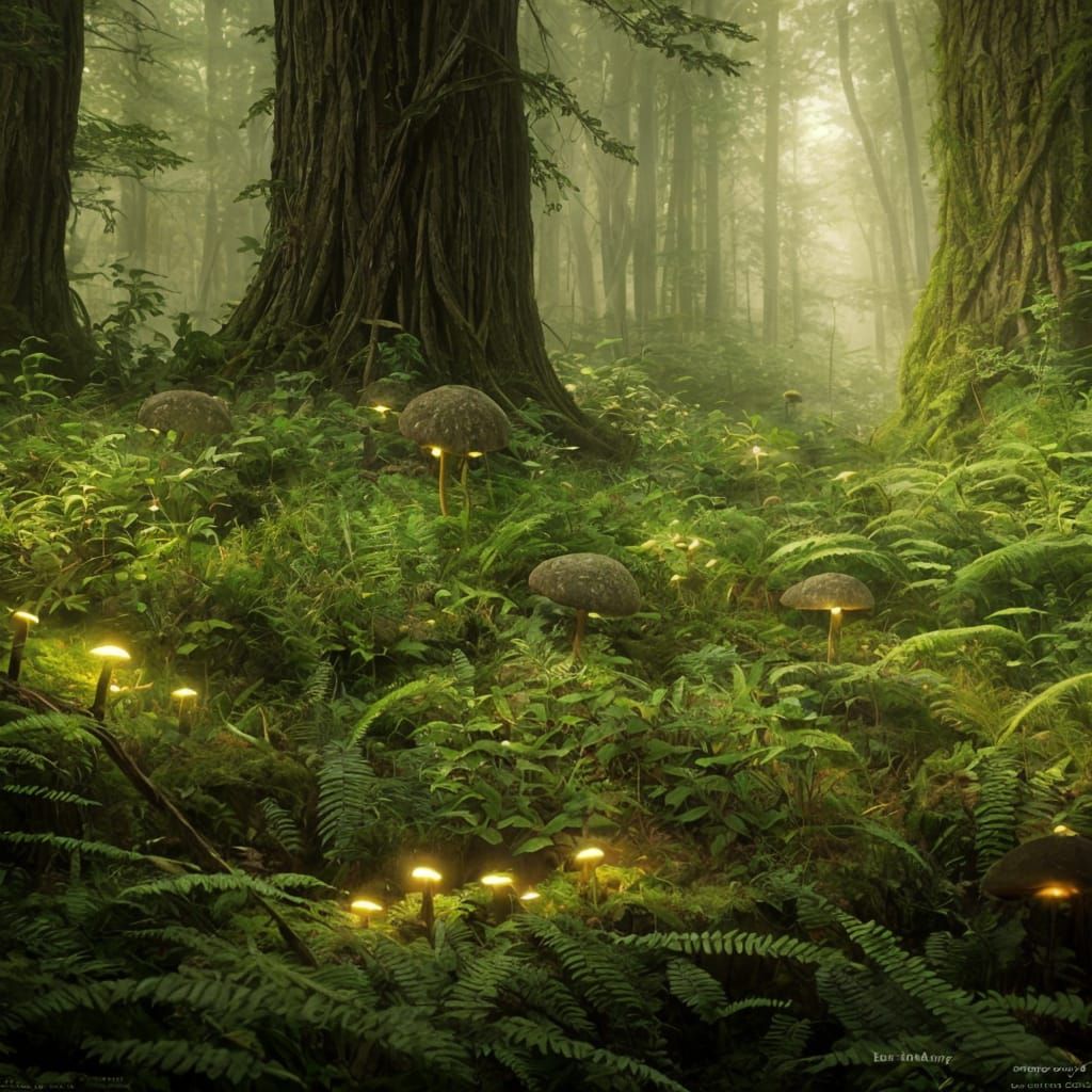 Glowing Mushrooms in Dark Fantasy Forest Art