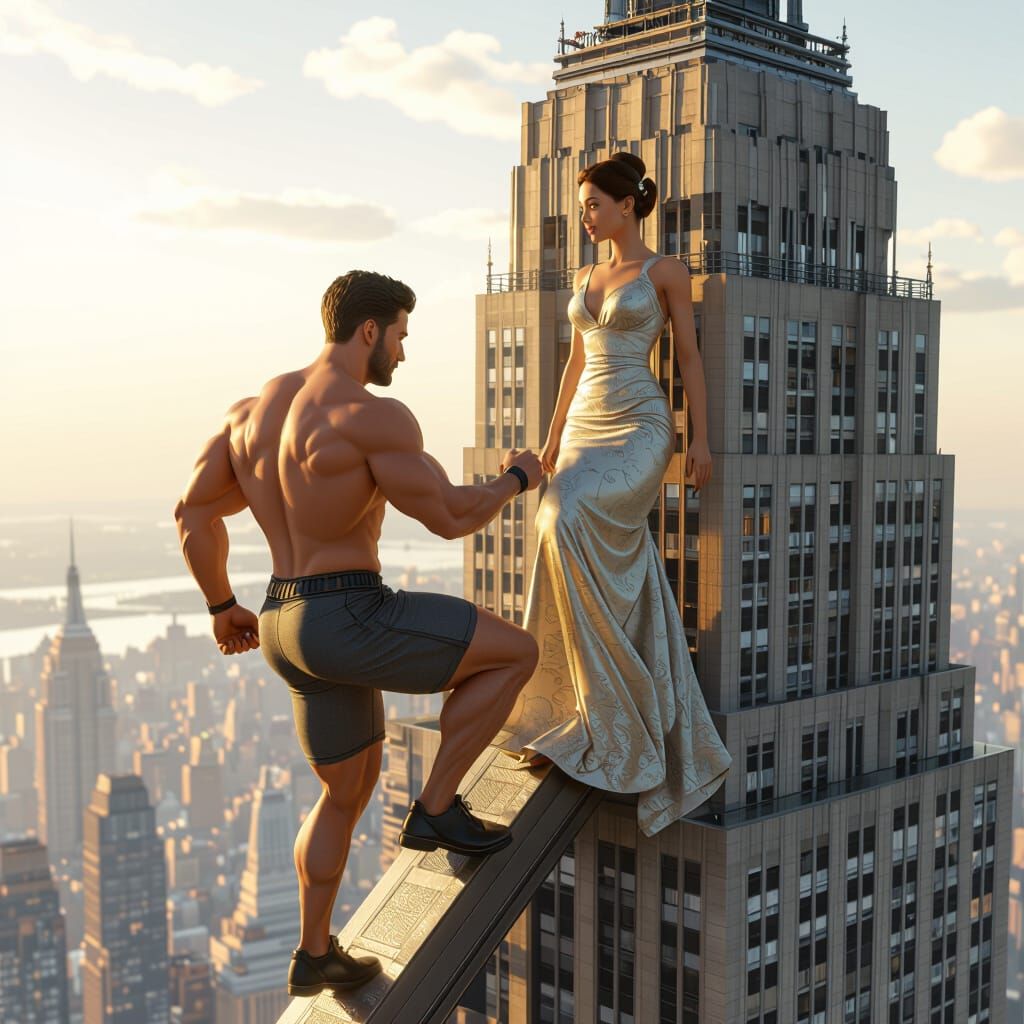 Man Climbs Empire State in Hyperrealistic 3D Style