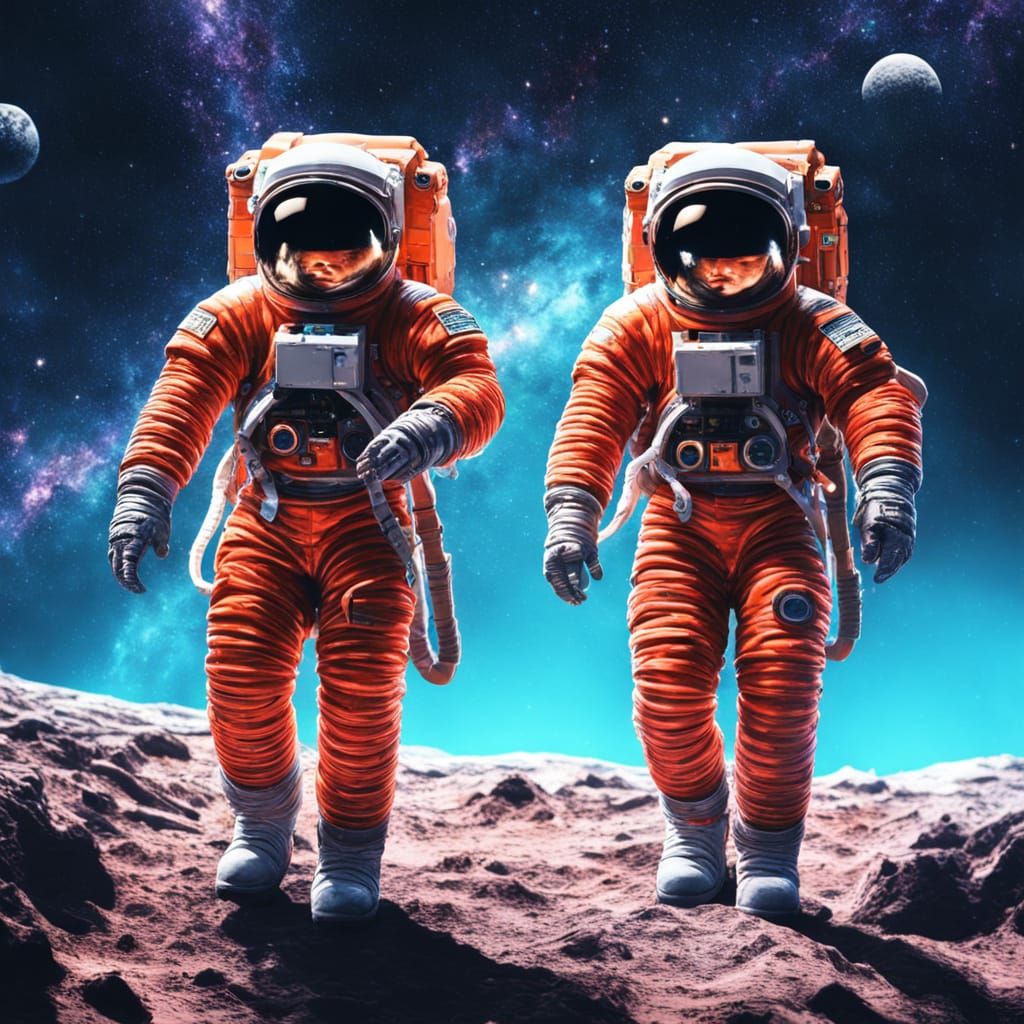 Astronauts in Dynamic Anime-Inspired Lunar Action