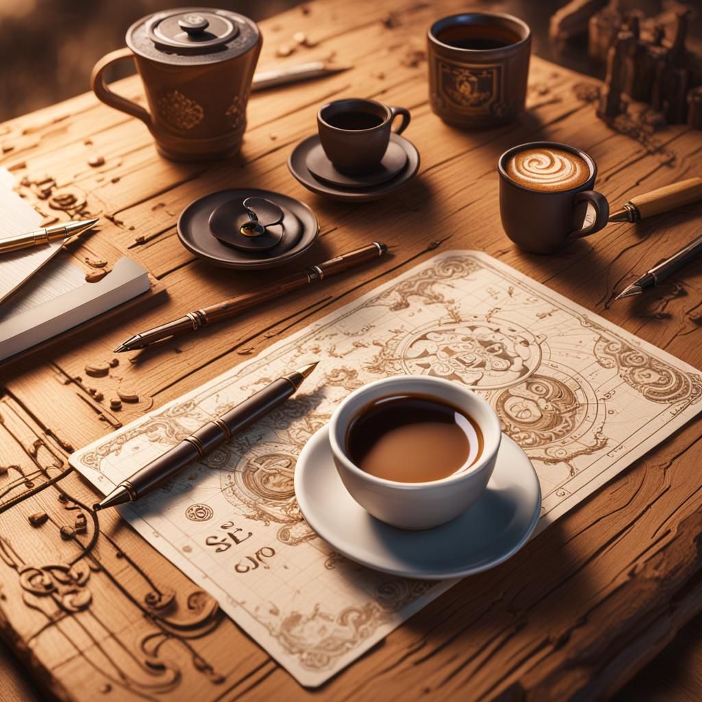 SEO on Wooden Table with Coffee: Matte Painting