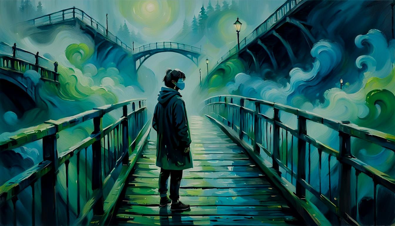 Person on Bridge in Impasto Style