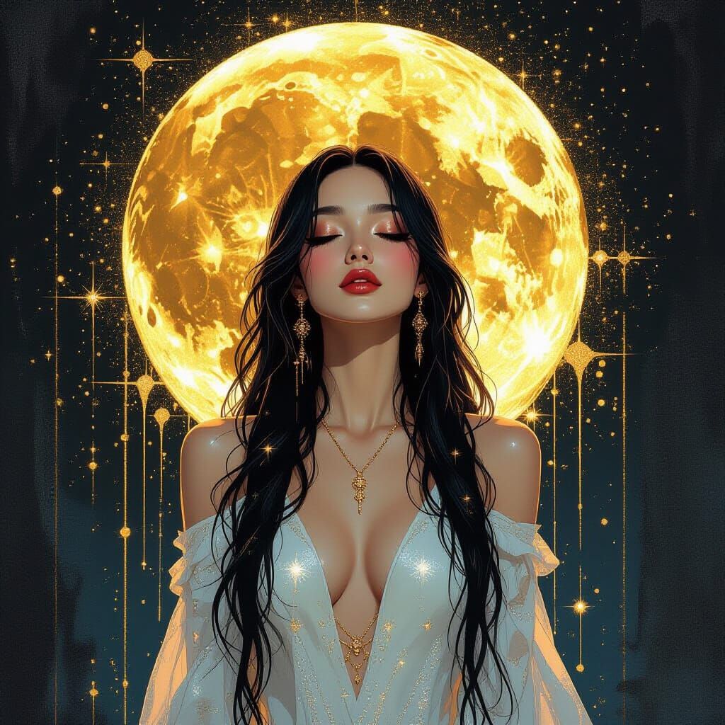 Golden Moon Goddess in Digital Art Style