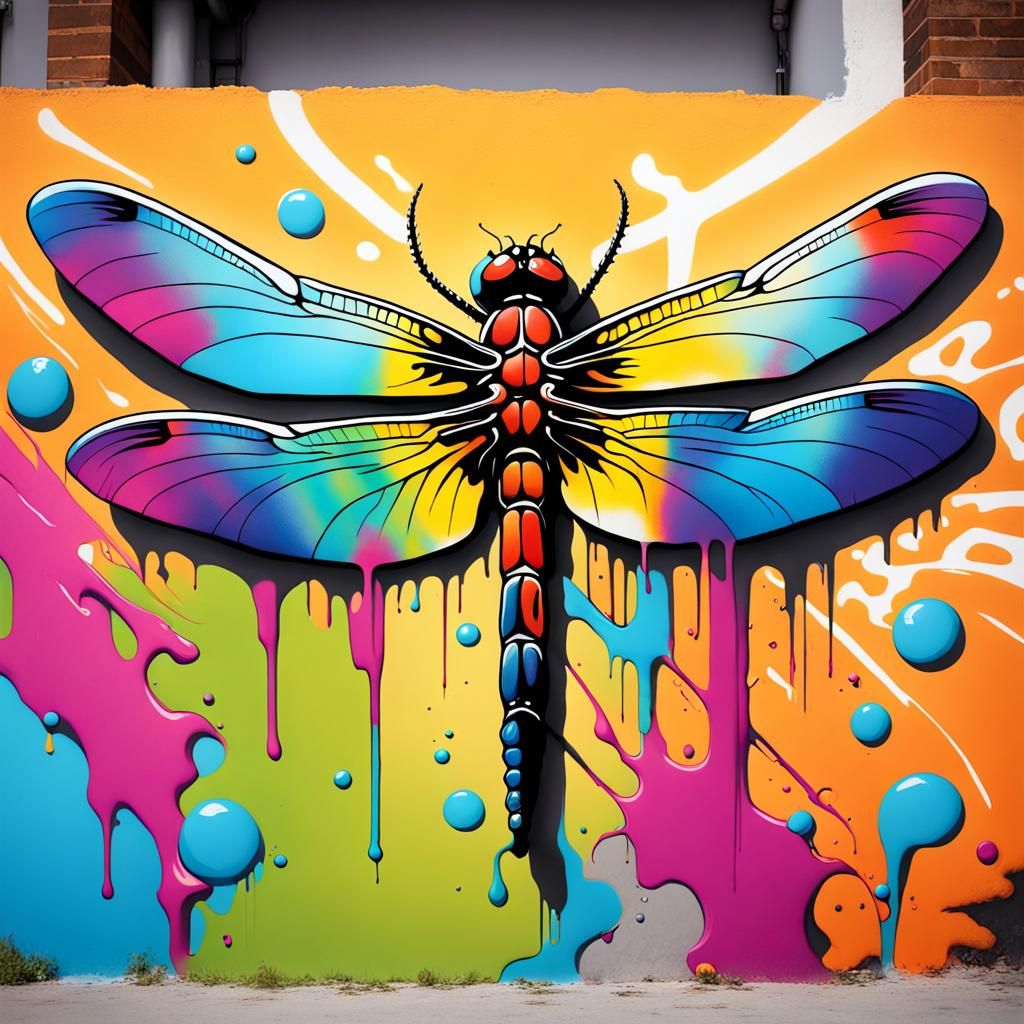 Dragonfly in Graffiti Splash Art Style