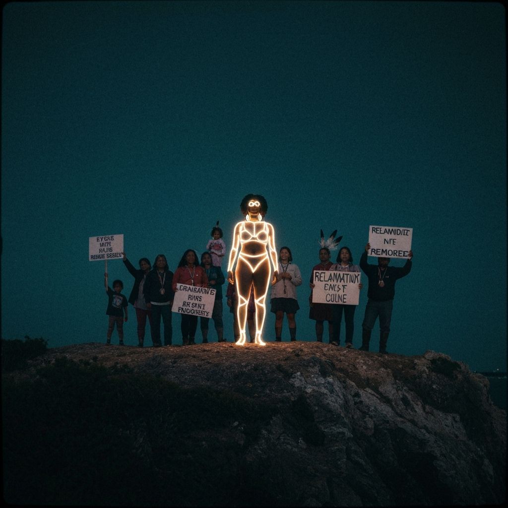 Luminous Woman Leads Alcatraz Activists at Night