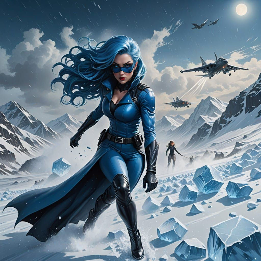 Noir Femme Fatale Hero Lands with Ice Powers