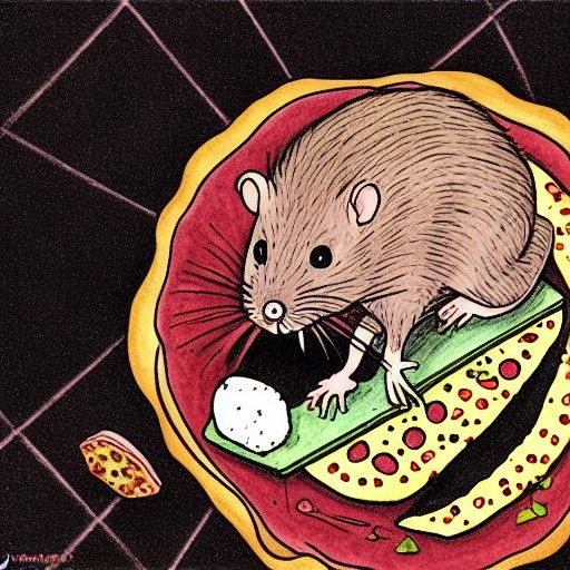 Rat Eating Pizza in Horror Manga Style