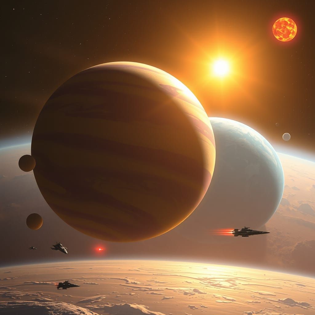 Ethereal Celestial Scene with Radiant Star and Turbulent Gas...