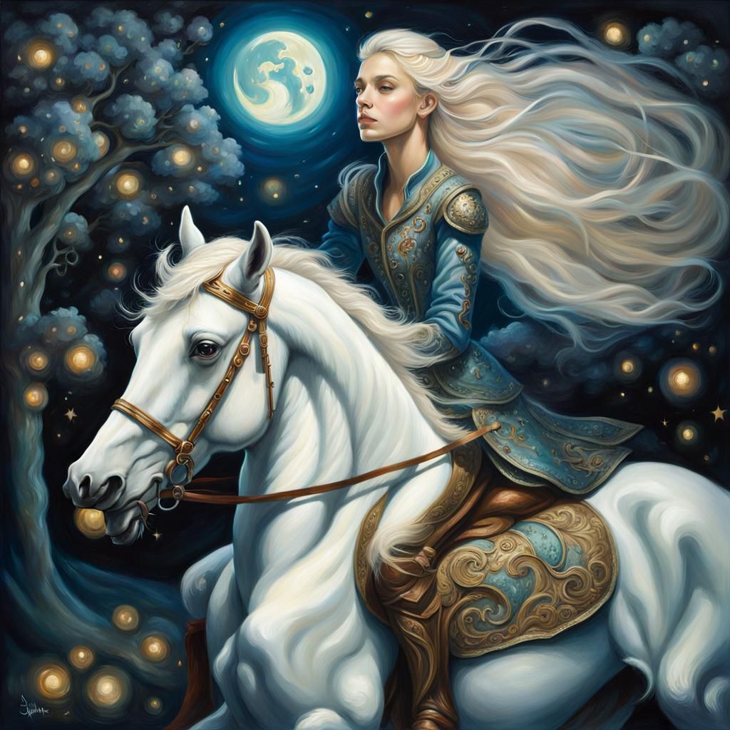 Woman on White Horse, Starry Night, Pop Surrealism