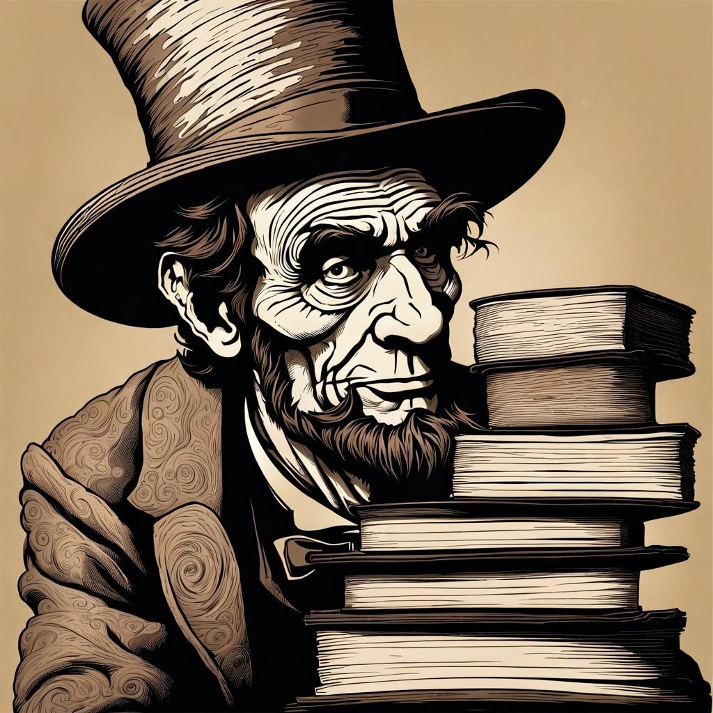 Distorted Abraham Lincoln in Brut Line Art Style