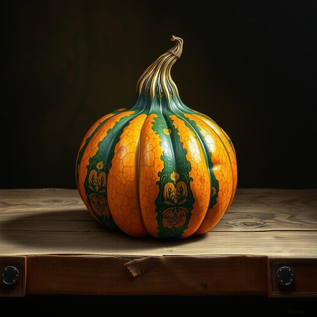 Ornate Gourd Still Life in Baroque Style