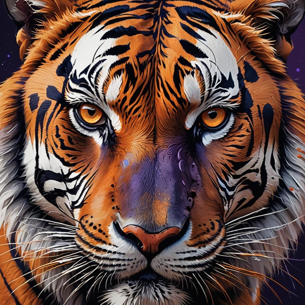 Striking Tiger Portrait in Digital Matte Painting Style
