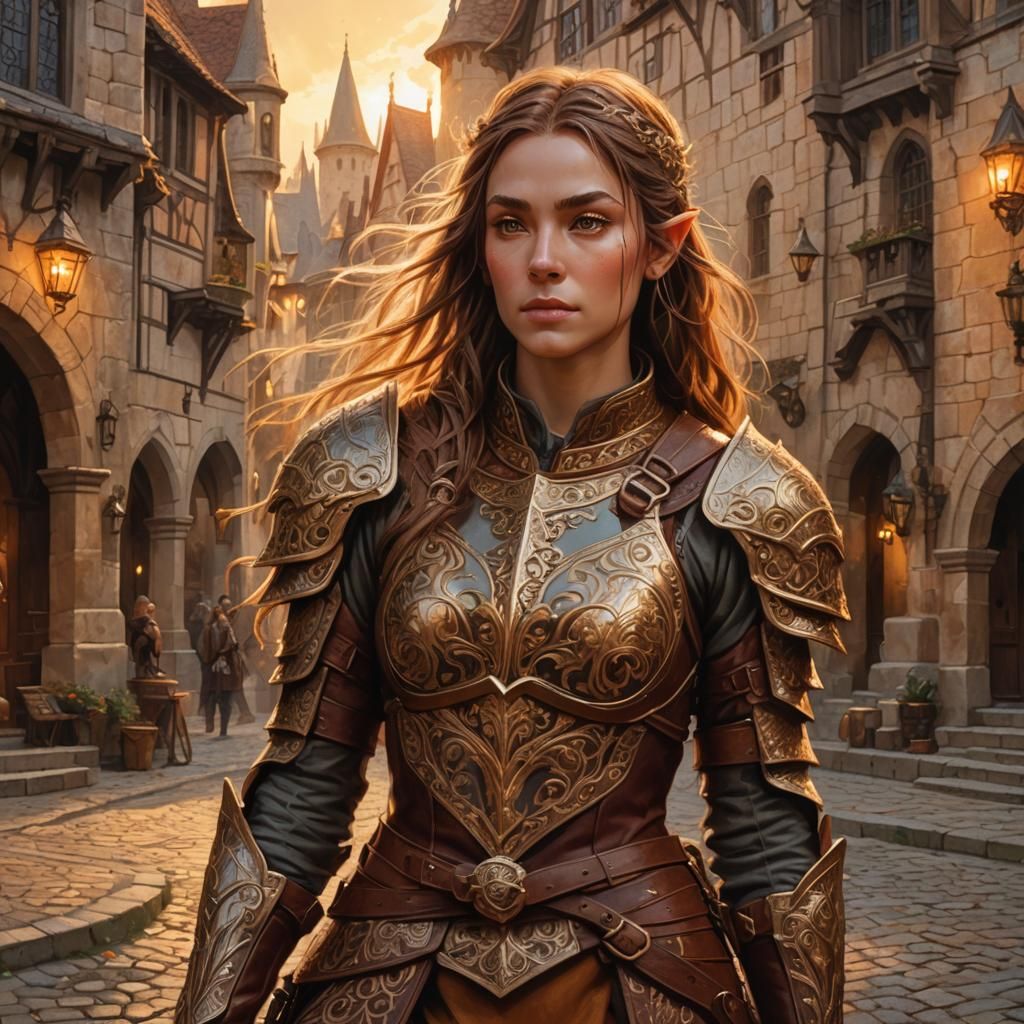 Half-Elven Warrior in Ornate Armor, Fantasy Art