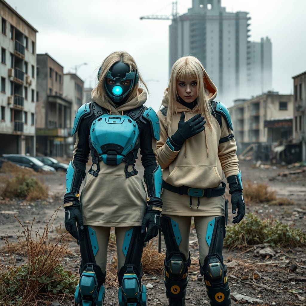 Futuristic Warriors in Desolate Urban Landscape