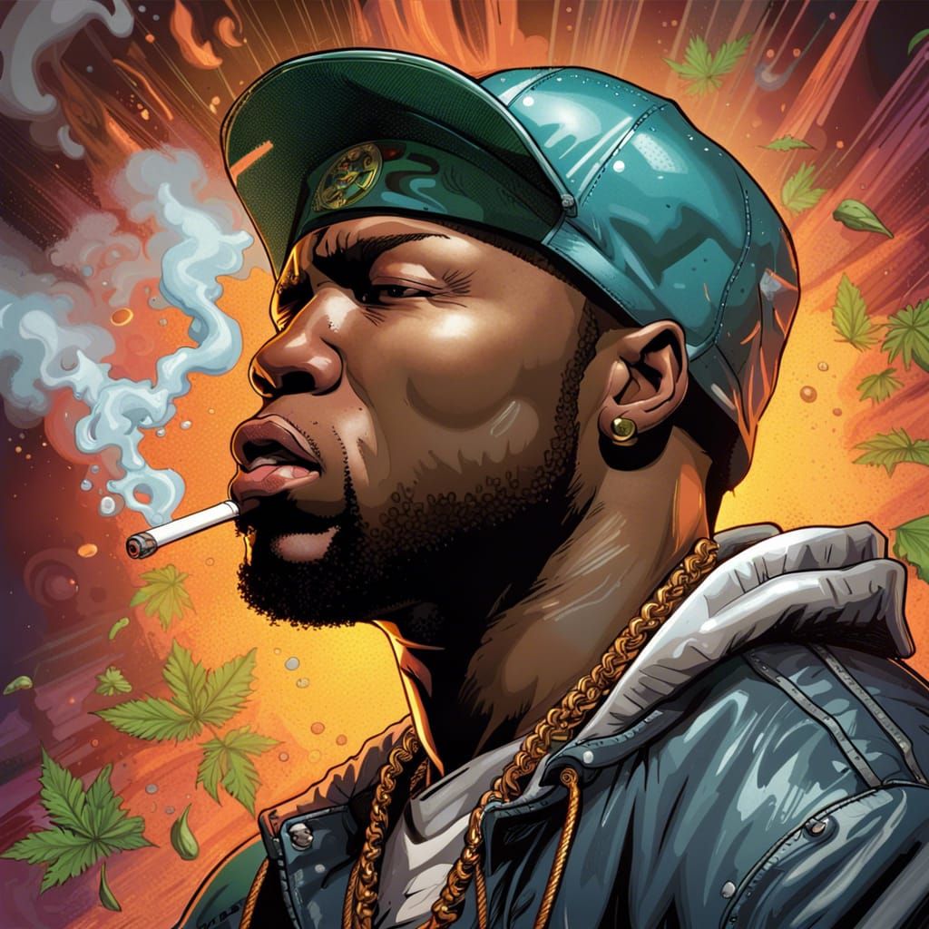 50 Cent Smoking: Hyperrealistic Comic Book Art