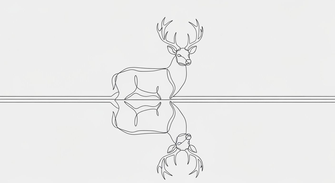 Minimalist Line Art Majestic Buck Reflection