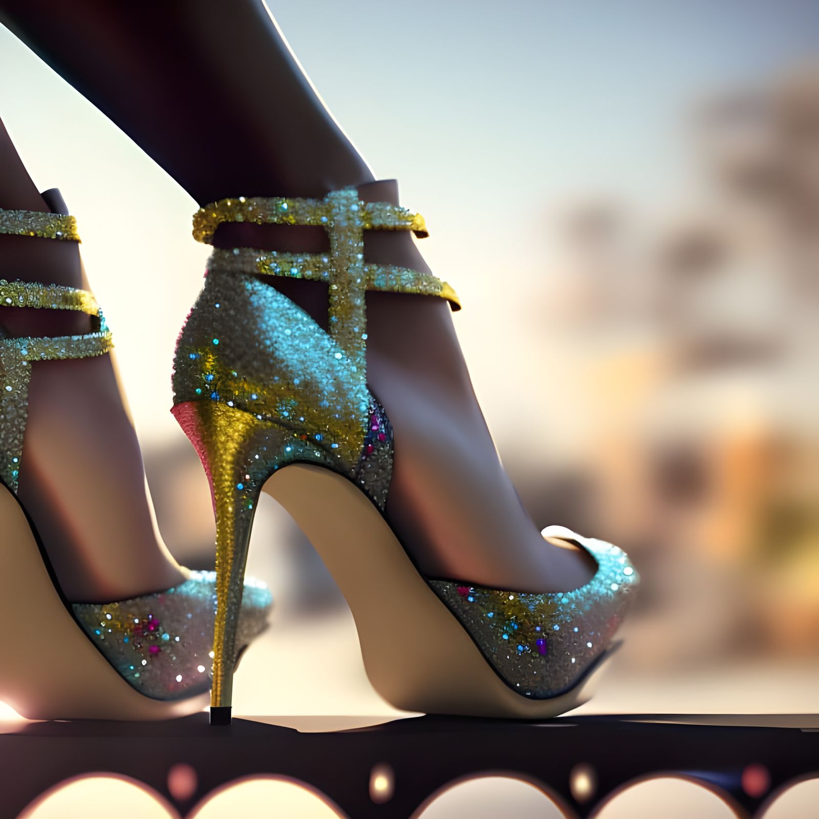 Glitter High Heels in Photorealistic 3D Rendering
