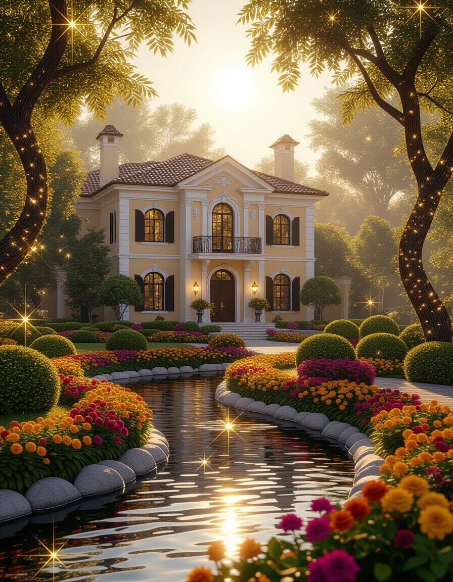 Baroque Home in Prosperous Landscape with Golden Stars