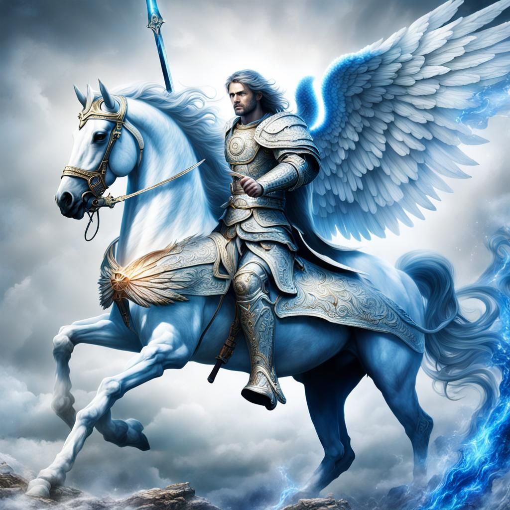 Archangel Michael: Blue Flame Sword Digital Painting