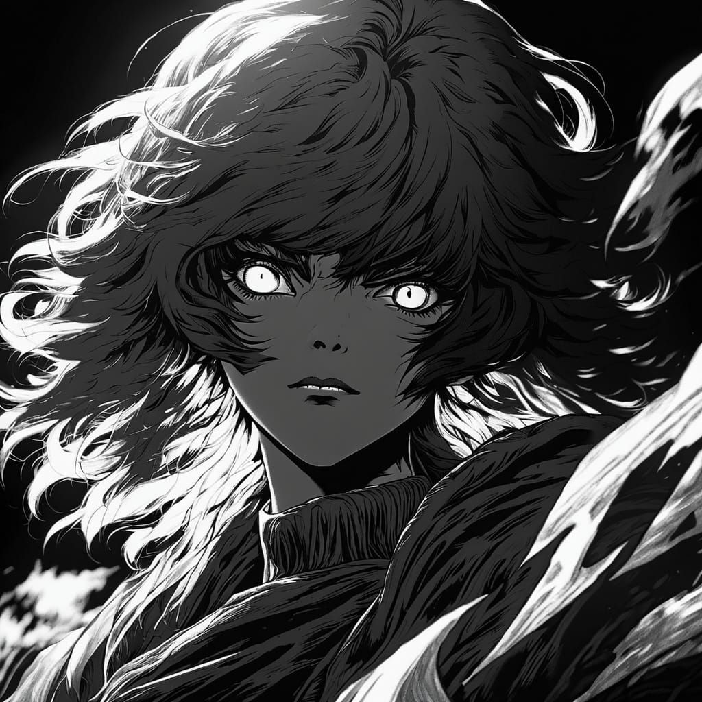 Scarred Woman Warrior Wields Magic: Anime Charcoal Drawing