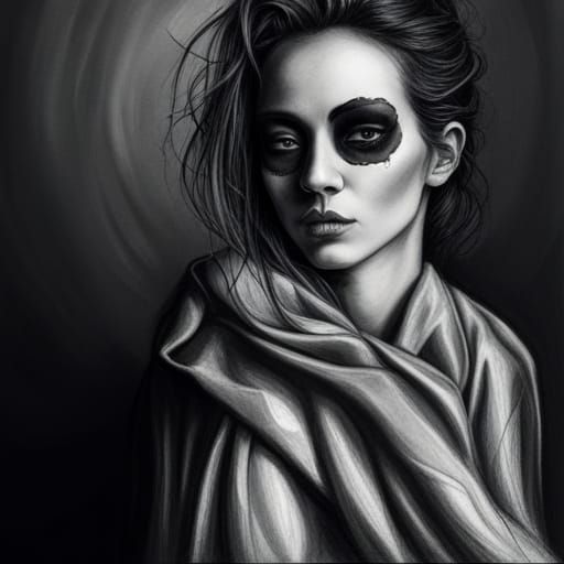 Hyperdetailed Charcoal Drawing of Skate Girl