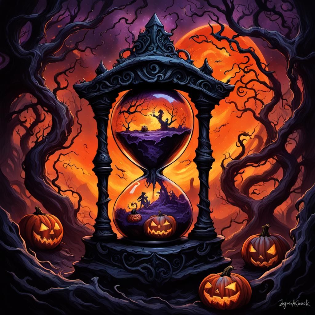 Eerie Hourglass with Runes in Dark Fantasy Style