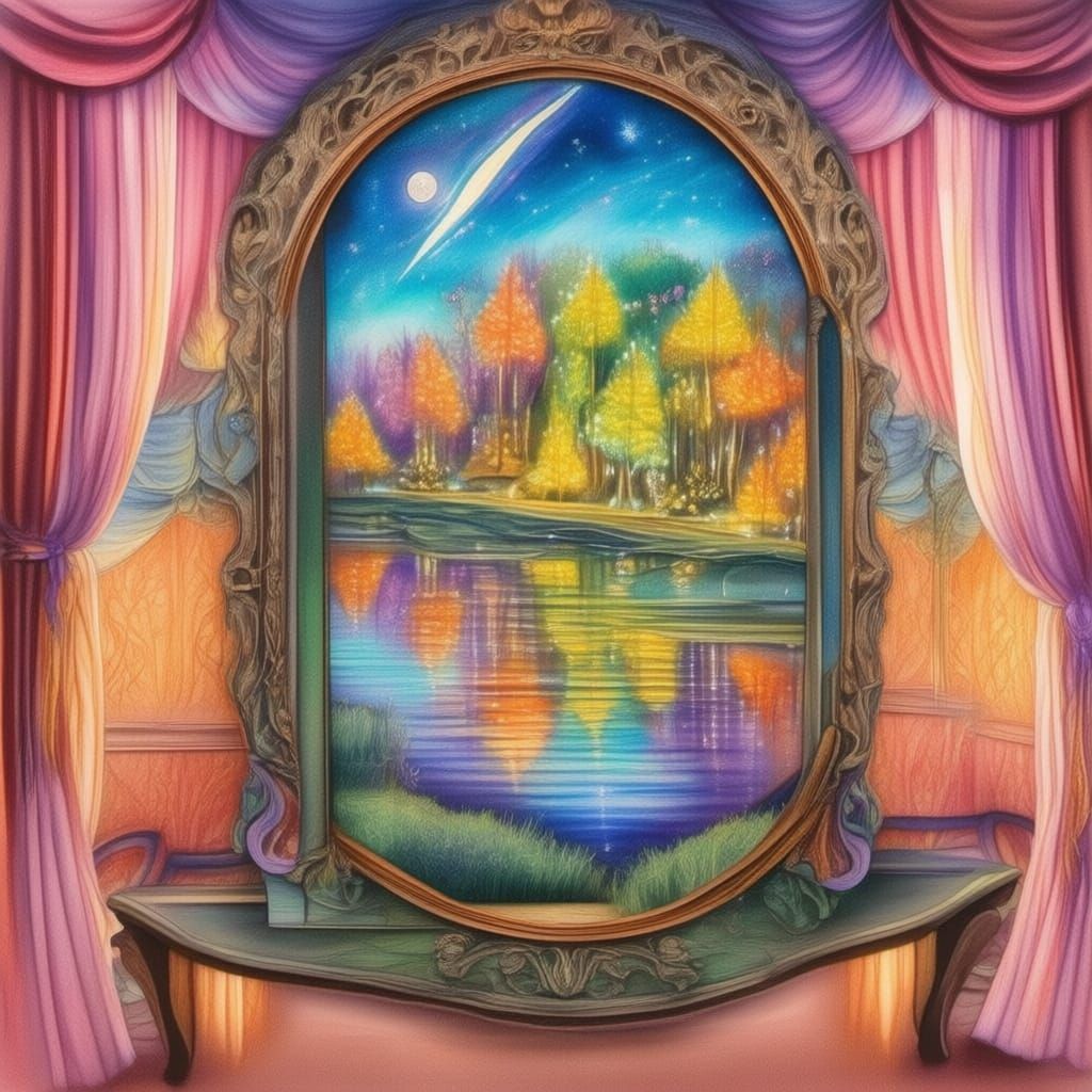 Magical Mirror Reflects Fairytale Forest in Dreamy Room