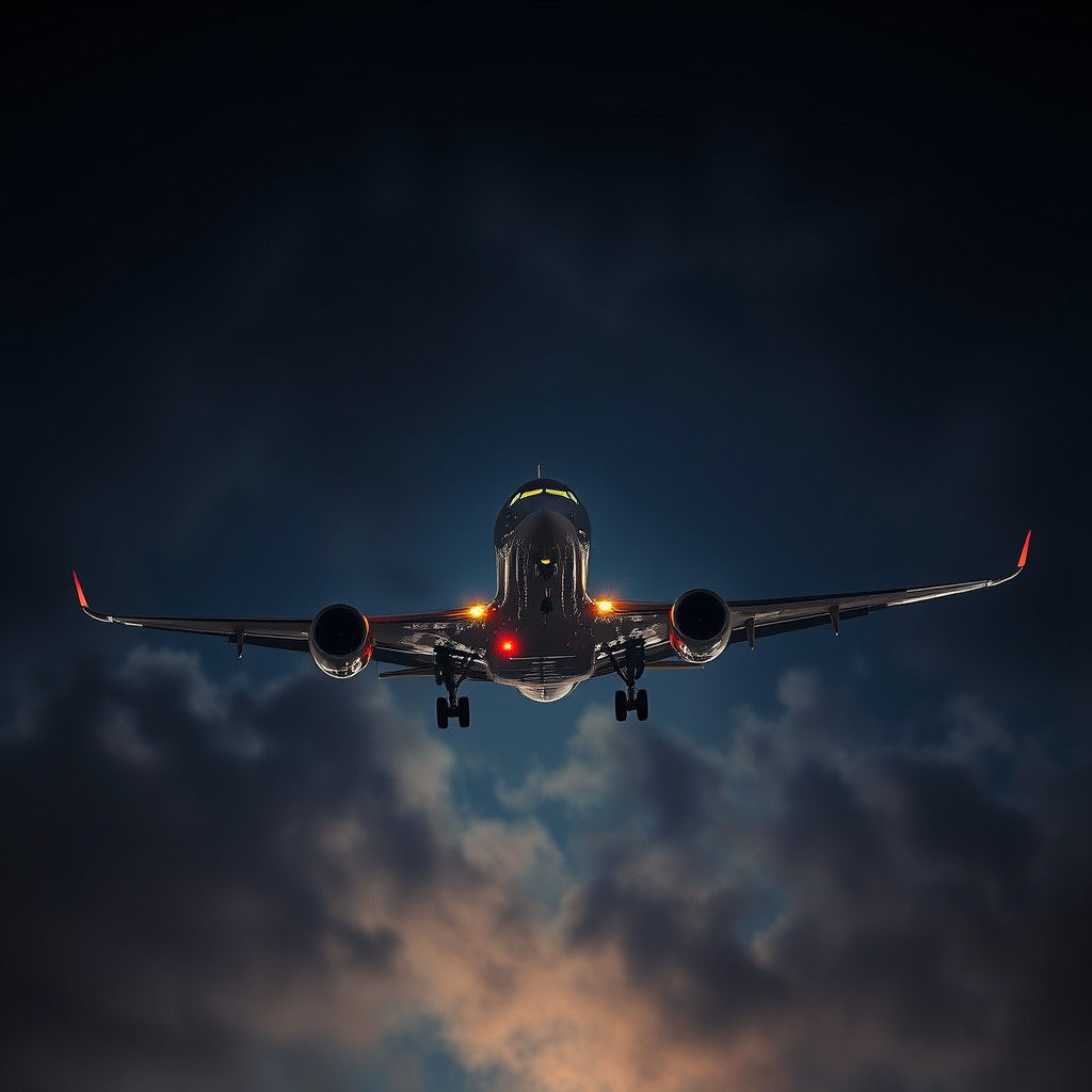 Commercial Airliner Takes Flight into Night Sky